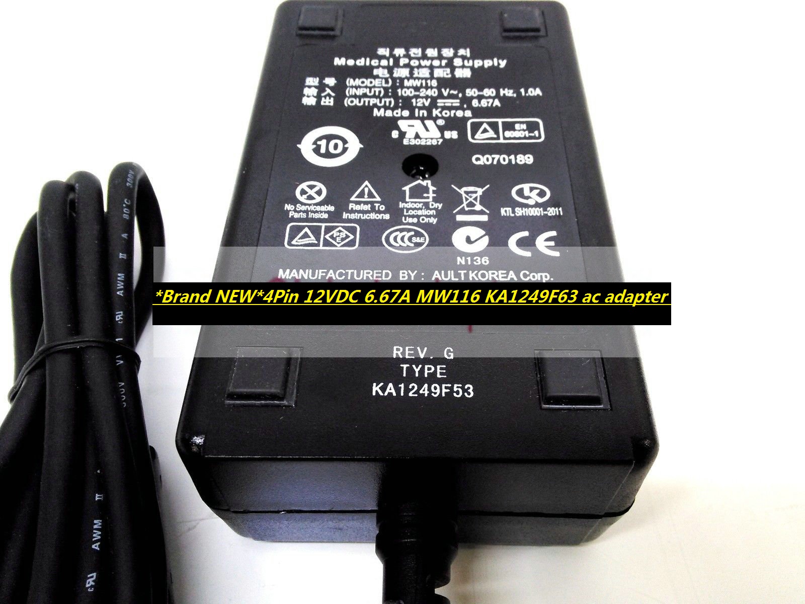 *Brand NEW*for X-Ray Viewer, I.T.E.Power Supply 4Pin 12VDC 6.67A MW116 KA1249F63 ac adapter